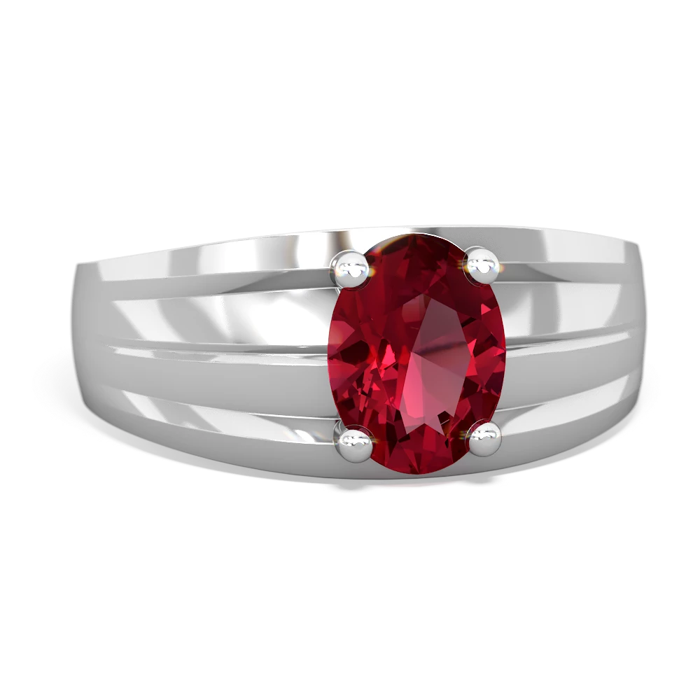 Lab Ruby Men's Two Lane 14K White Gold ring R0363
