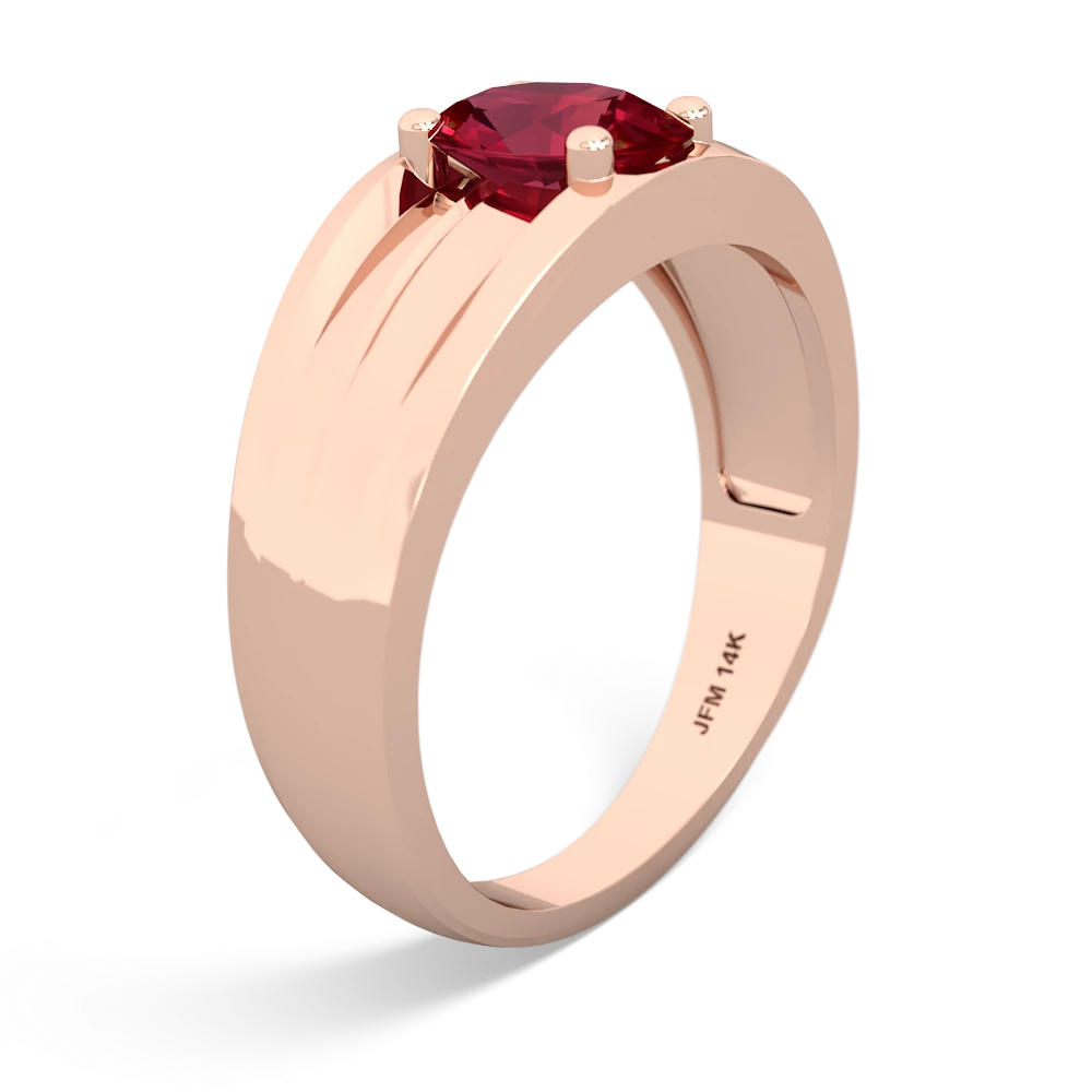 Lab Ruby Men's Two Lane 14K Rose Gold ring R0363