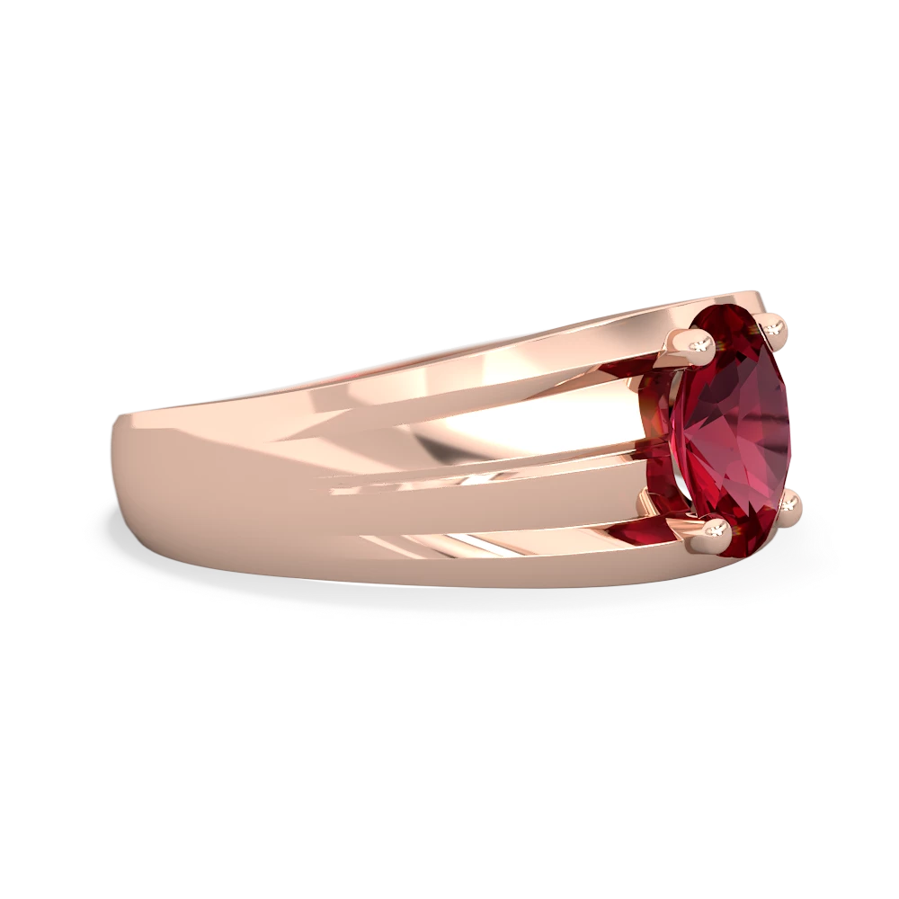 Lab Ruby Men's Two Lane 14K Rose Gold ring R0363