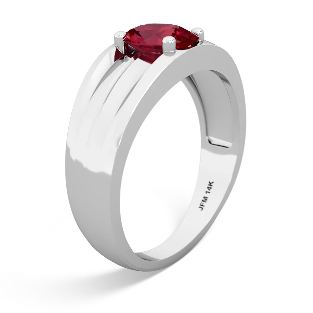 Lab Ruby Men's Two Lane 14K White Gold ring R0363