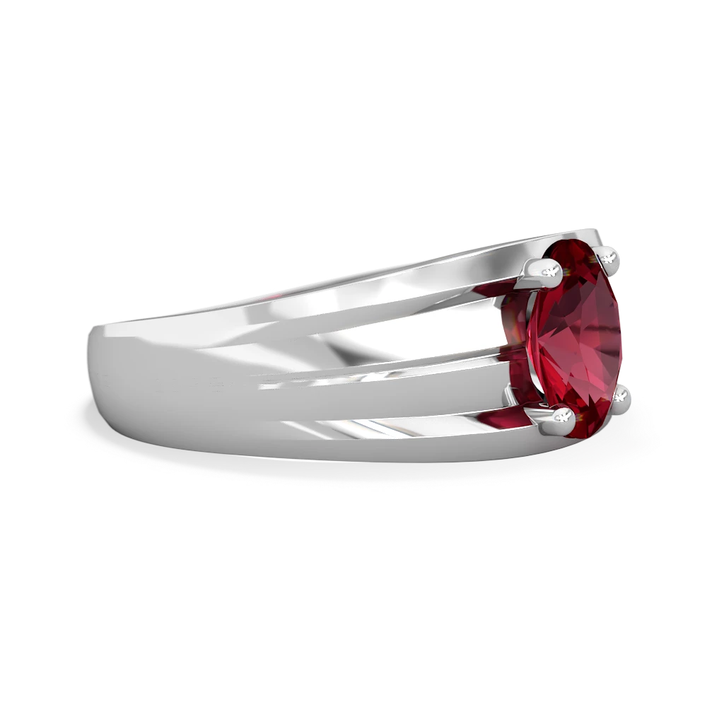 Lab Ruby Men's Two Lane 14K White Gold ring R0363