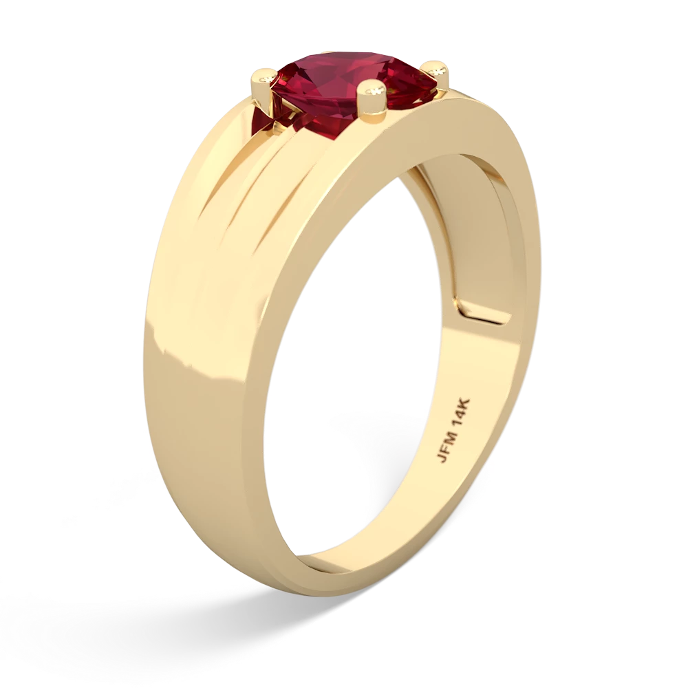 Lab Ruby Men's Two Lane 14K Yellow Gold ring R0363