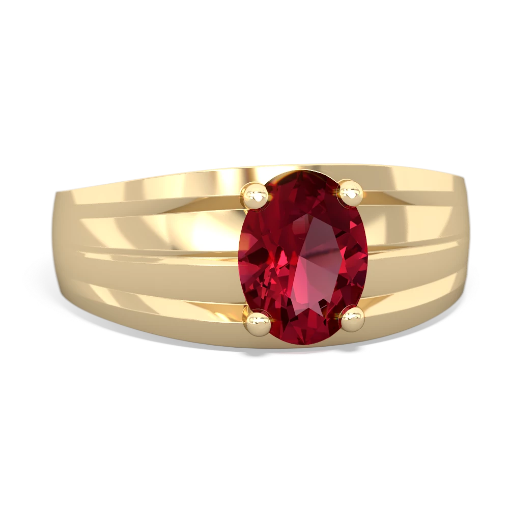 Lab Ruby Men's Two Lane 14K Yellow Gold ring R0363