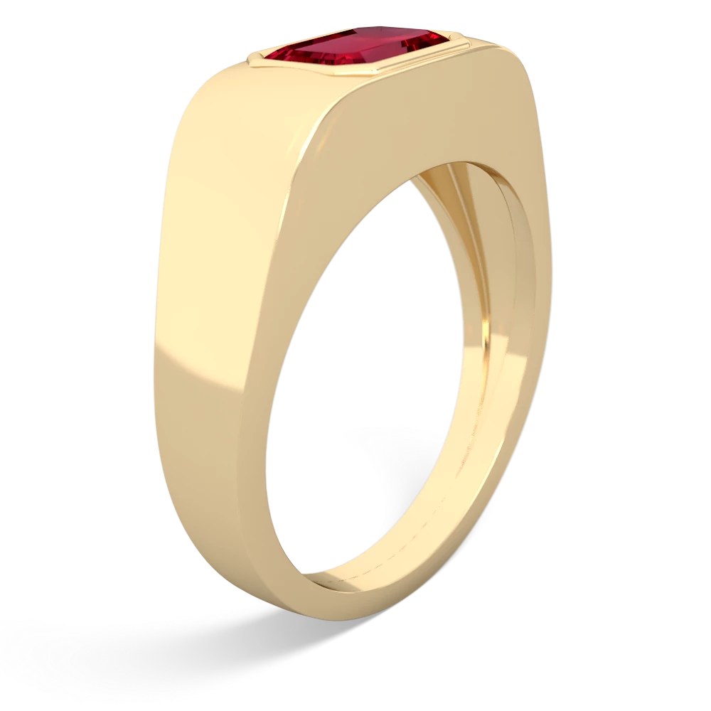 Lab Ruby Men's Emerald-Cut Bezel 14K Yellow Gold ring R0410