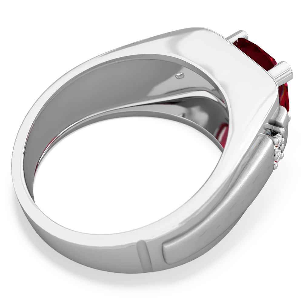 Lab Ruby Men's 9Mm Round 14K White Gold ring R1822