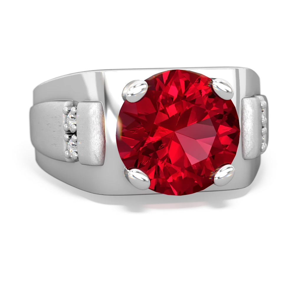 Lab Ruby Men's 9Mm Round 14K White Gold ring R1822
