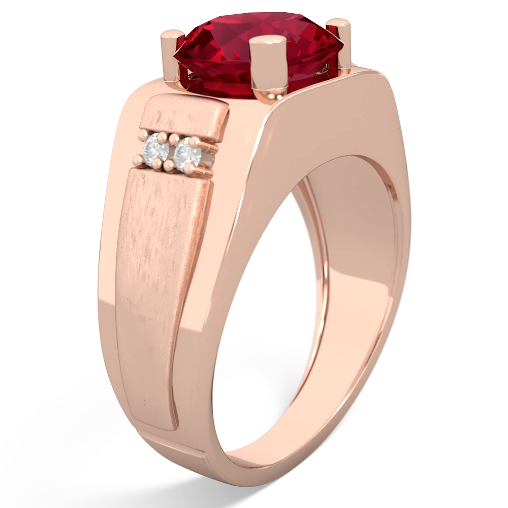 Lab Ruby Men's 9Mm Round 14K Rose Gold ring R1822