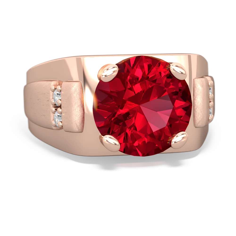 Lab Ruby Men's 9Mm Round 14K Rose Gold ring R1822