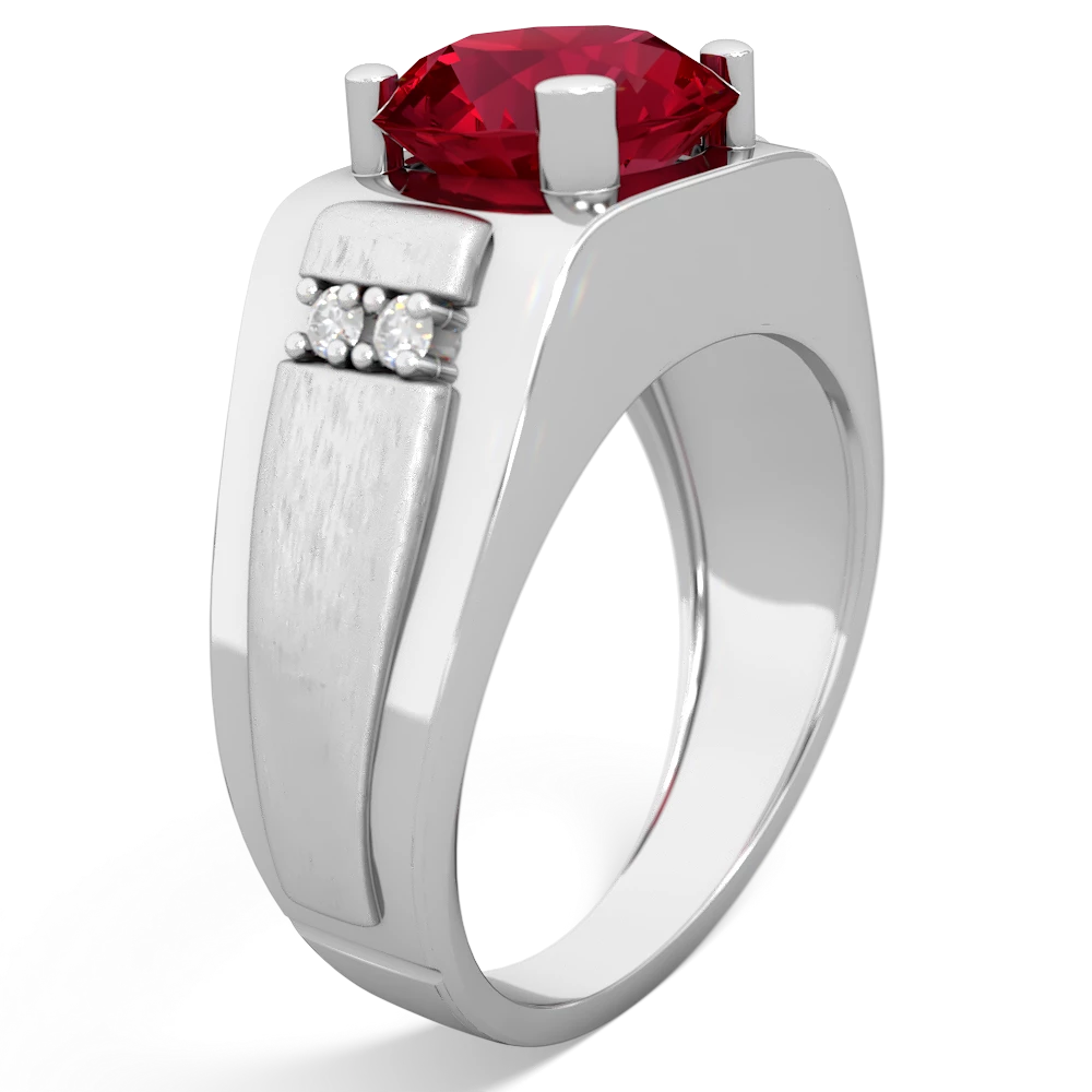 Lab Ruby Men's 9Mm Round 14K White Gold ring R1822