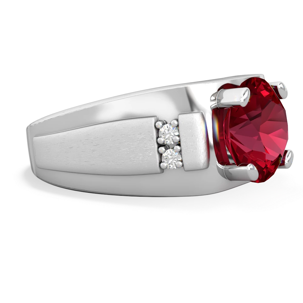 Lab Ruby Men's 9Mm Round 14K White Gold ring R1822