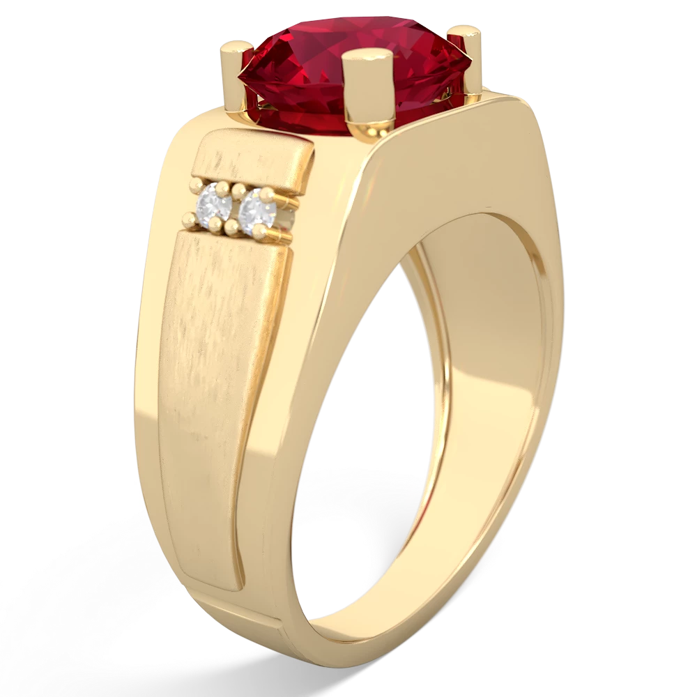 Lab Ruby Men's 9Mm Round 14K Yellow Gold ring R1822