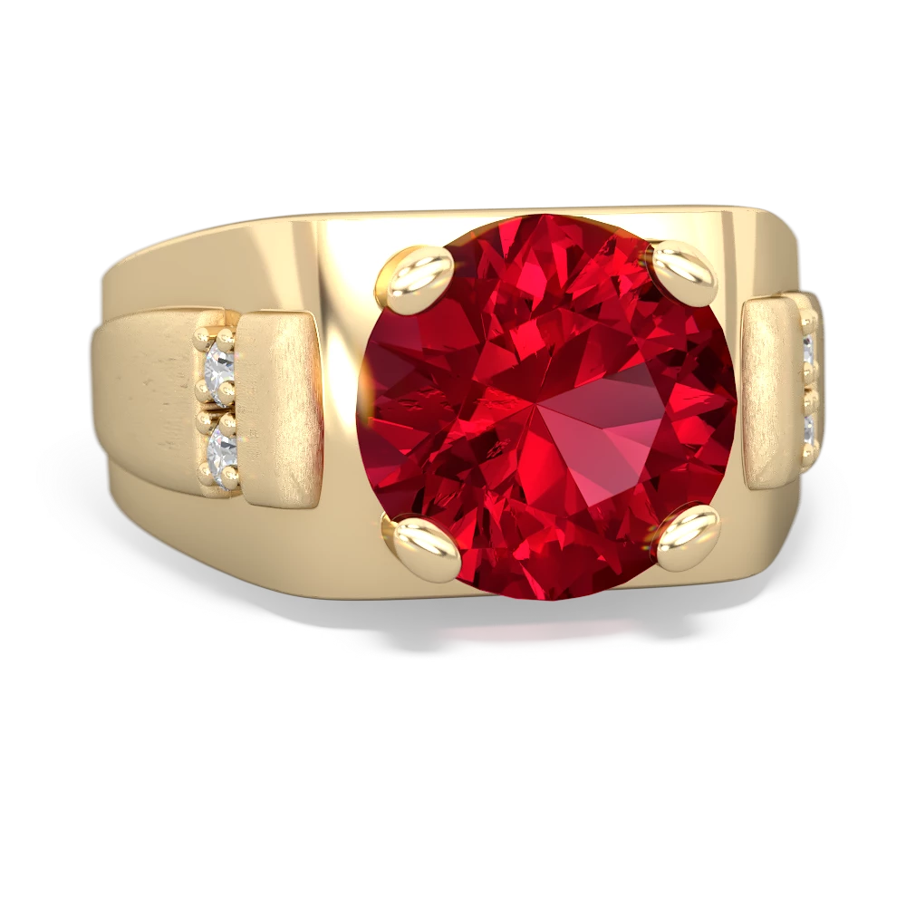 Lab Ruby Men's 9Mm Round 14K Yellow Gold ring R1822