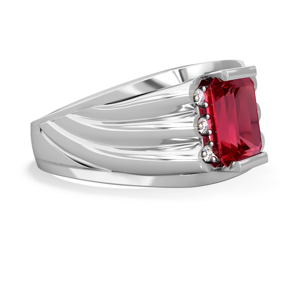 Lab Ruby Men's 9X7mm Emerald-Cut 14K White Gold ring R1835