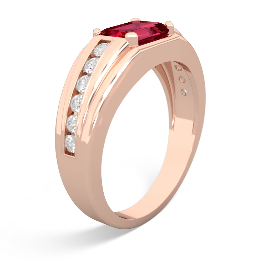 Lab Ruby Men's Diamond Channel 14K Rose Gold ring R0500