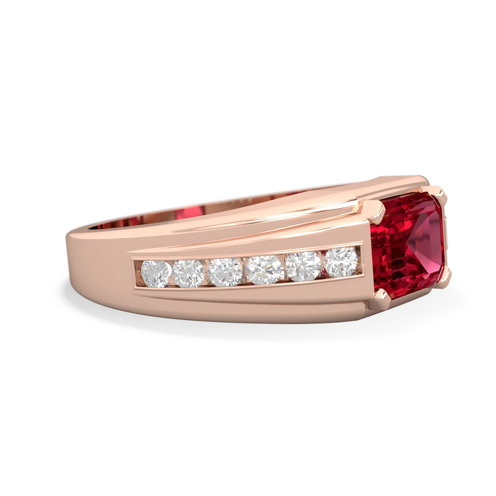 Lab Ruby Men's Diamond Channel 14K Rose Gold ring R0500