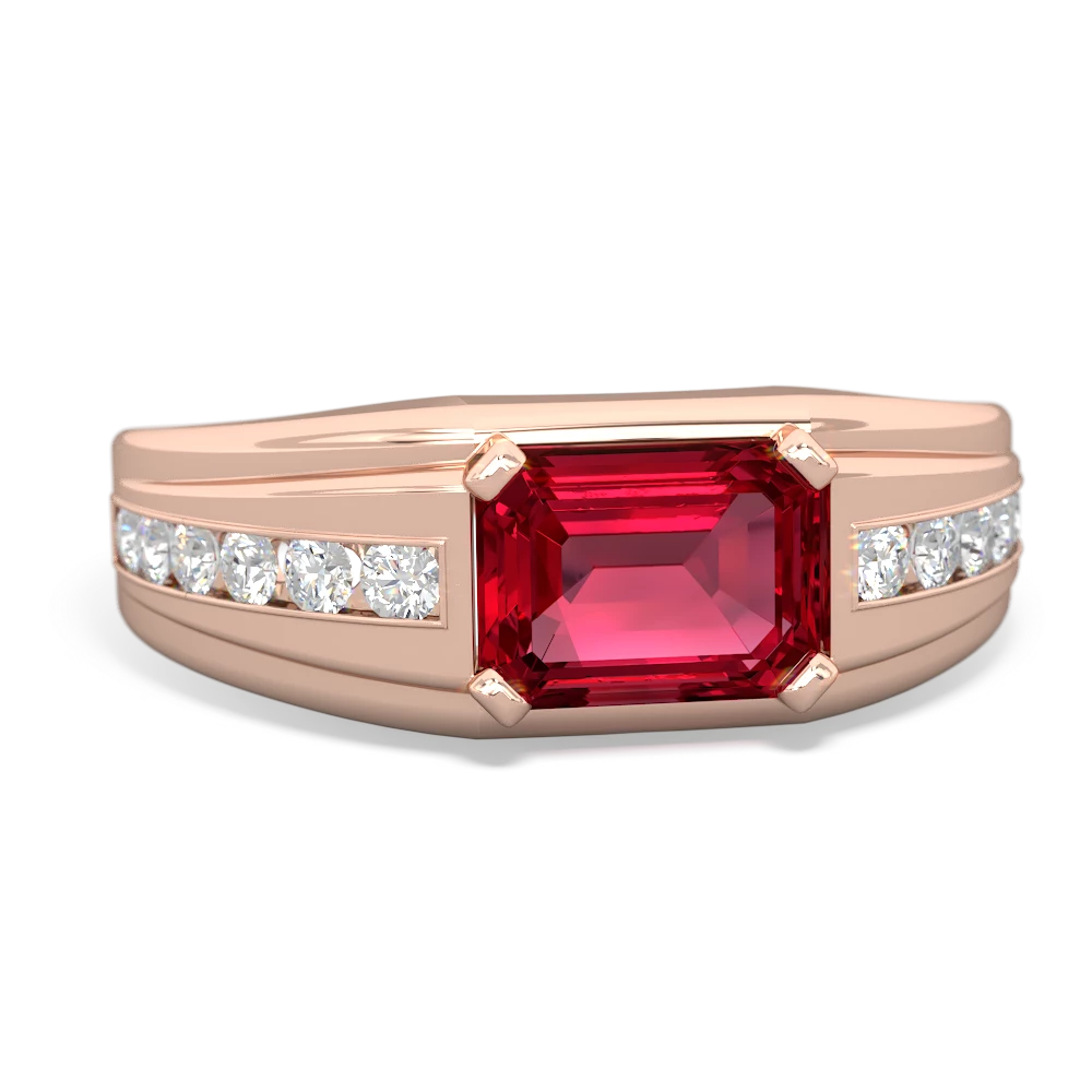 Lab Ruby Men's Diamond Channel 14K Rose Gold ring R0500