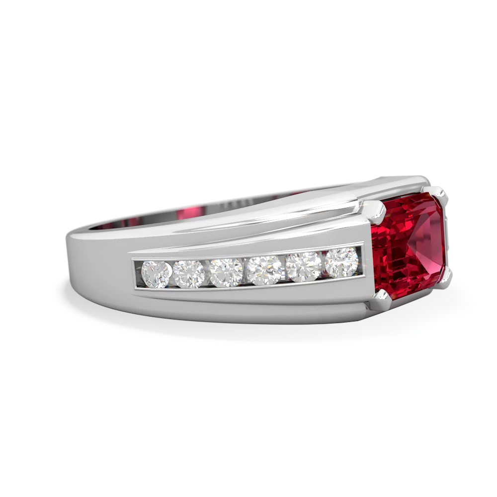 Lab Ruby Men's Diamond Channel 14K White Gold ring R0500