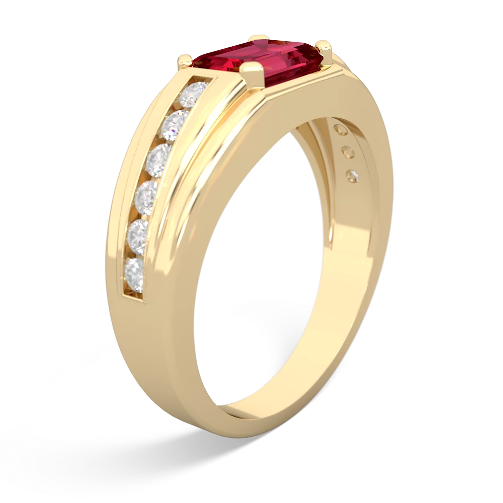 Lab Ruby Men's Diamond Channel 14K Yellow Gold ring R0500