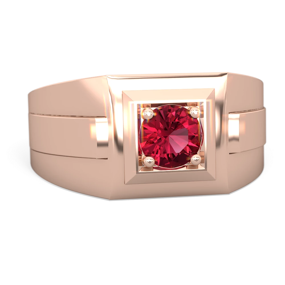 Lab Ruby Men's Squared Circle 14K Rose Gold ring R0480