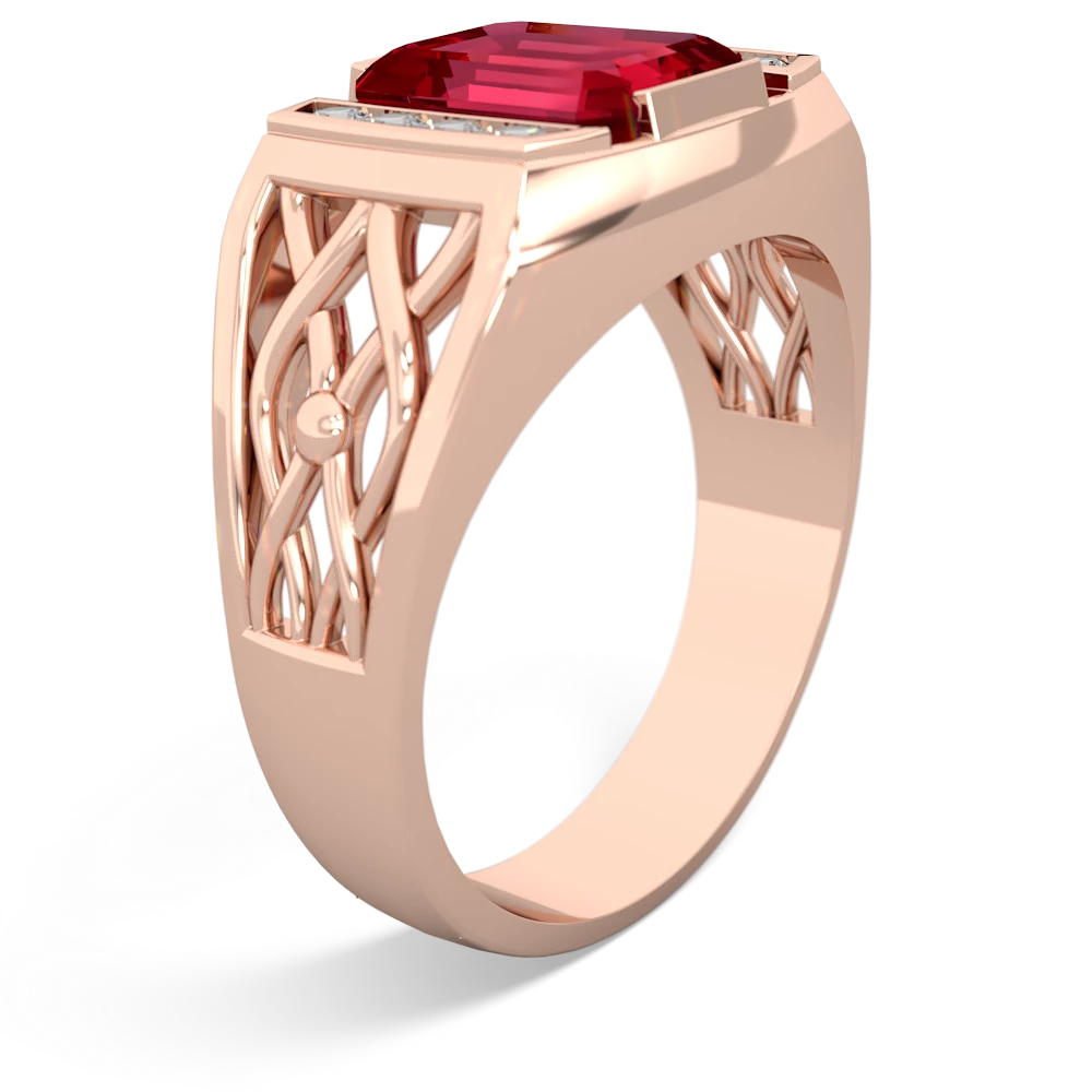 Lab Ruby Men's Vine 14K Rose Gold ring R0490