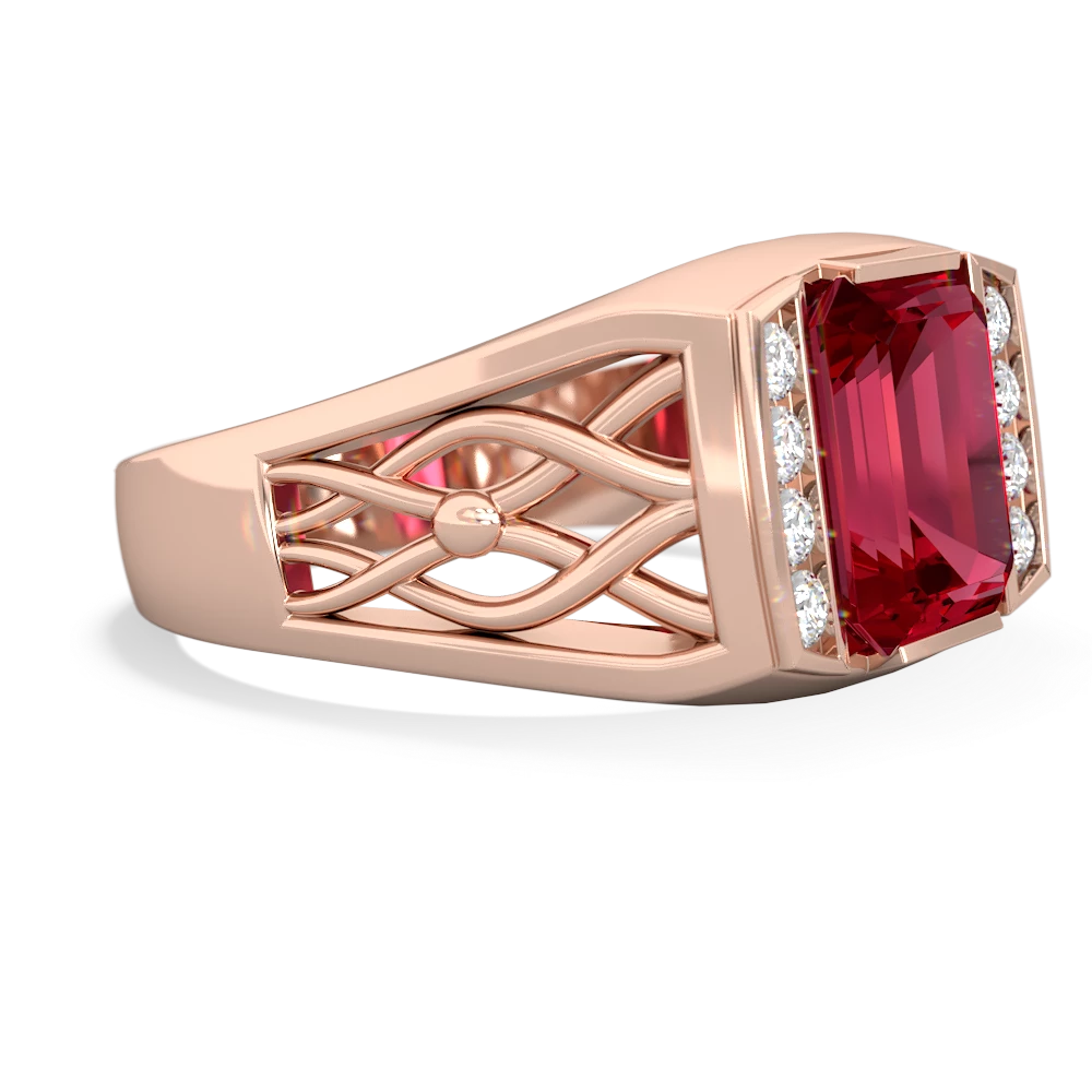 Lab Ruby Men's Vine 14K Rose Gold ring R0490