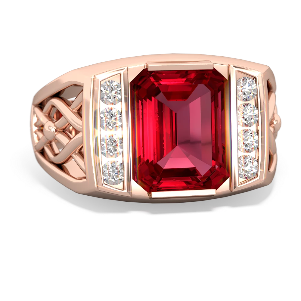 Lab Ruby Men's Vine 14K Rose Gold ring R0490