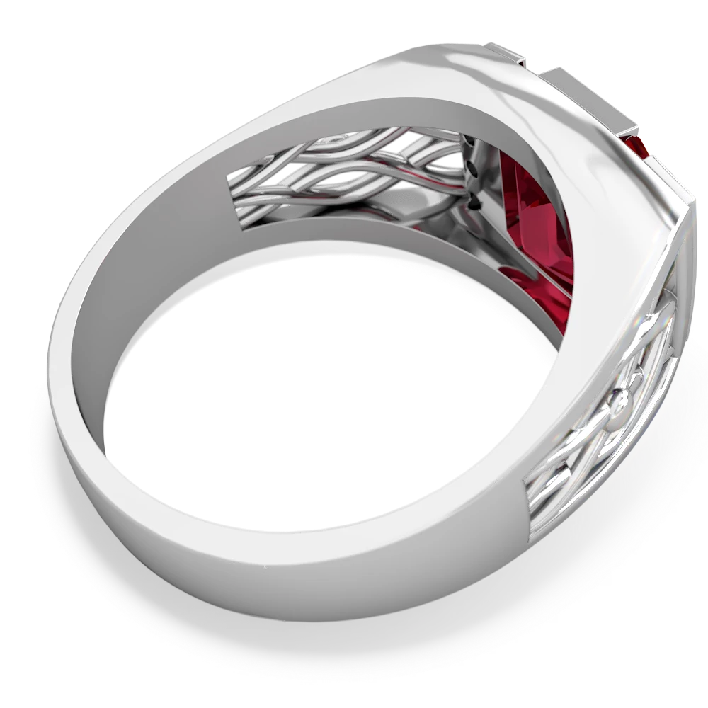 Lab Ruby Men's Vine 14K White Gold ring R0490