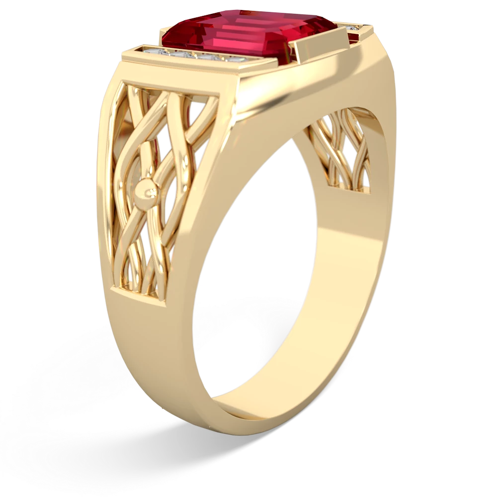 Lab Ruby Men's Vine 14K Yellow Gold ring R0490