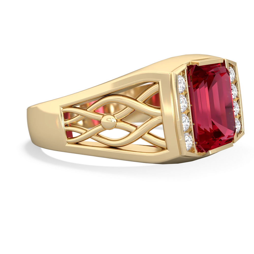 Lab Ruby Men's Vine 14K Yellow Gold ring R0490