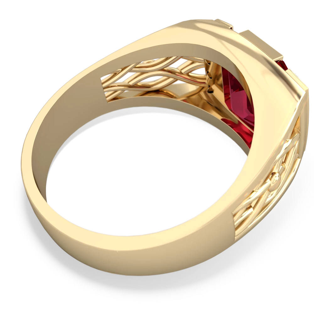 Lab Ruby Men's Vine 14K Yellow Gold ring R0490