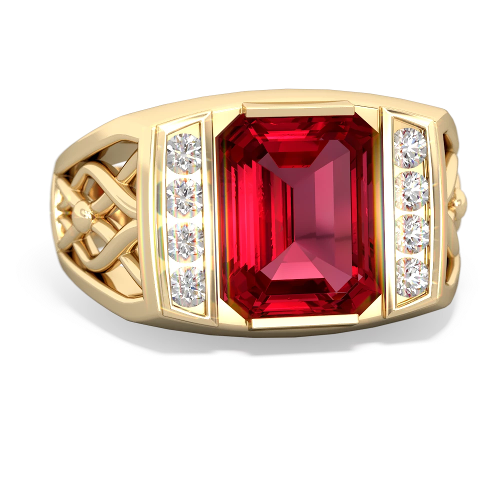 Lab Ruby Men's Vine 14K Yellow Gold ring R0490