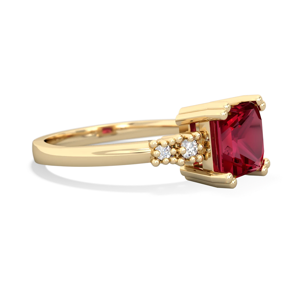 Lab Ruby Art Deco Princess 14K Yellow Gold ring R2014