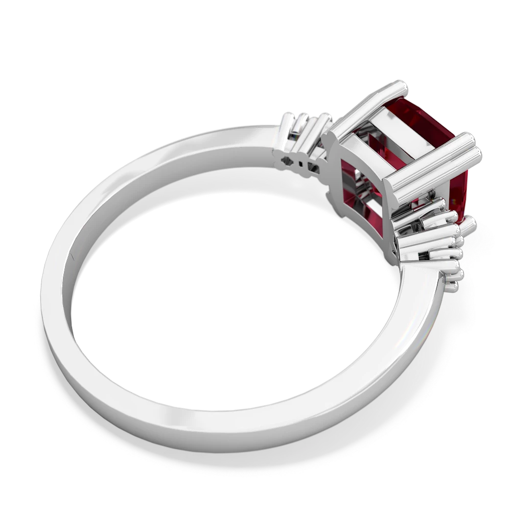 Lab Ruby Art Deco Princess 14K White Gold ring R2014