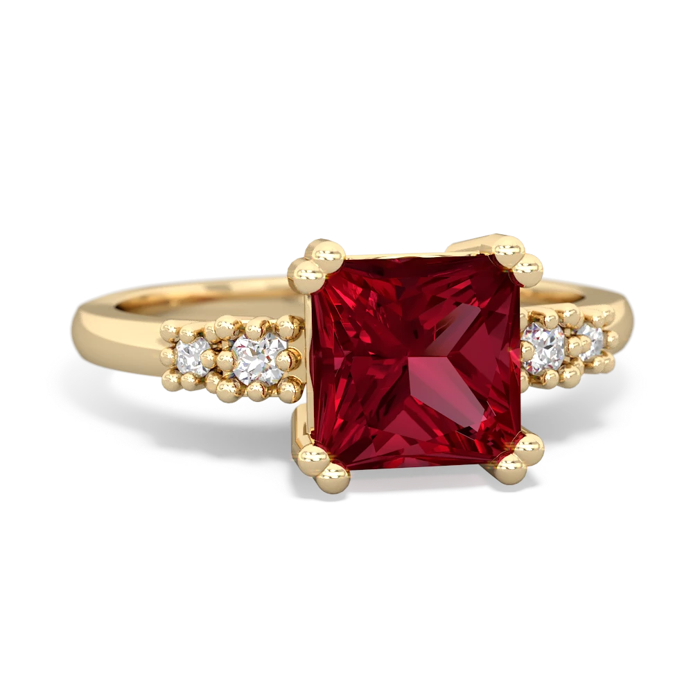 Lab Ruby Art Deco Princess 14K Yellow Gold ring R2014