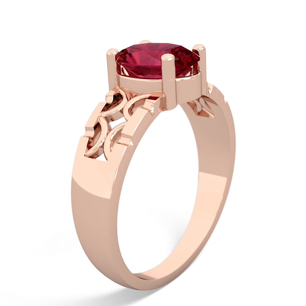 Lab Ruby Art Deco Filigree 14K Rose Gold ring R2322