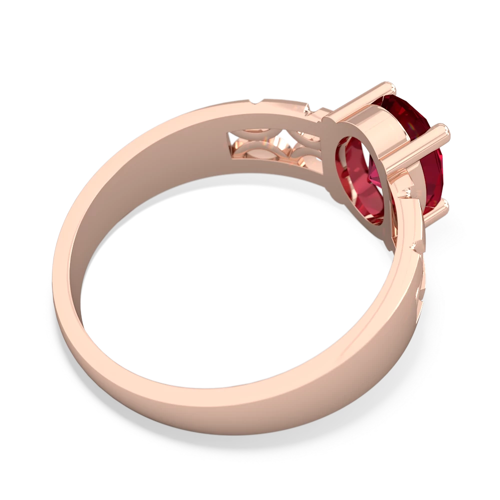 Lab Ruby Art Deco Filigree 14K Rose Gold ring R2322