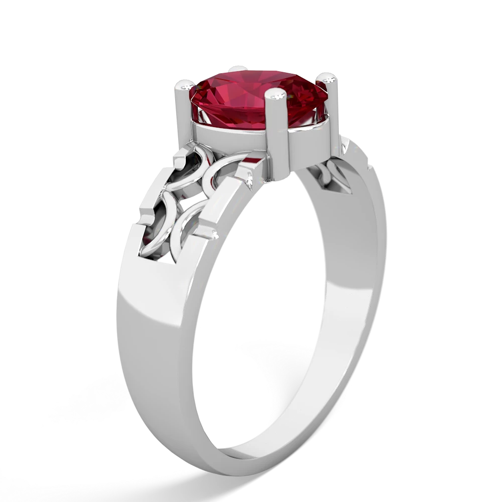 Lab Ruby Art Deco Filigree 14K White Gold ring R2322