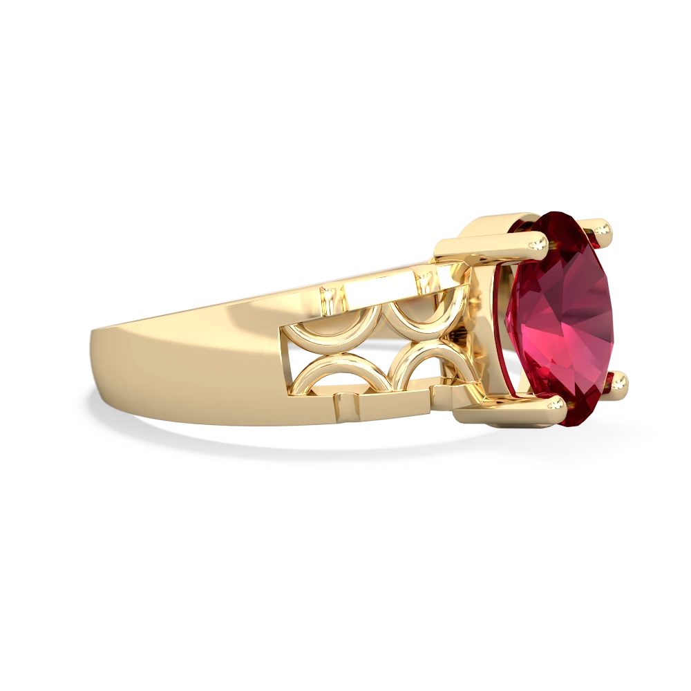 Lab Ruby Art Deco Filigree 14K Yellow Gold ring R2322