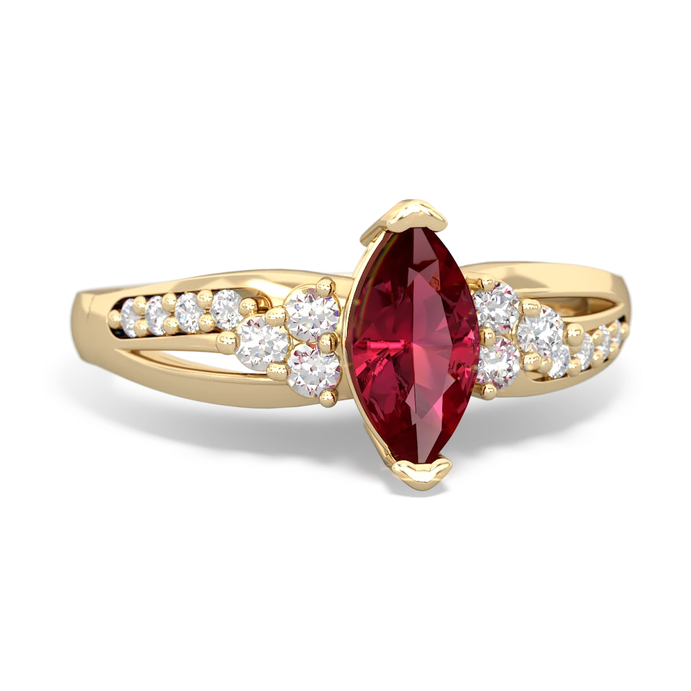 Lab Ruby Royal Marquise 14K Yellow Gold ring R2343