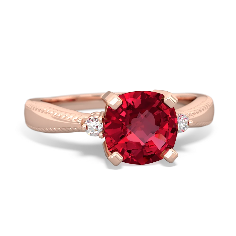 Lab Ruby Cushion Rope 14K Rose Gold ring R2484