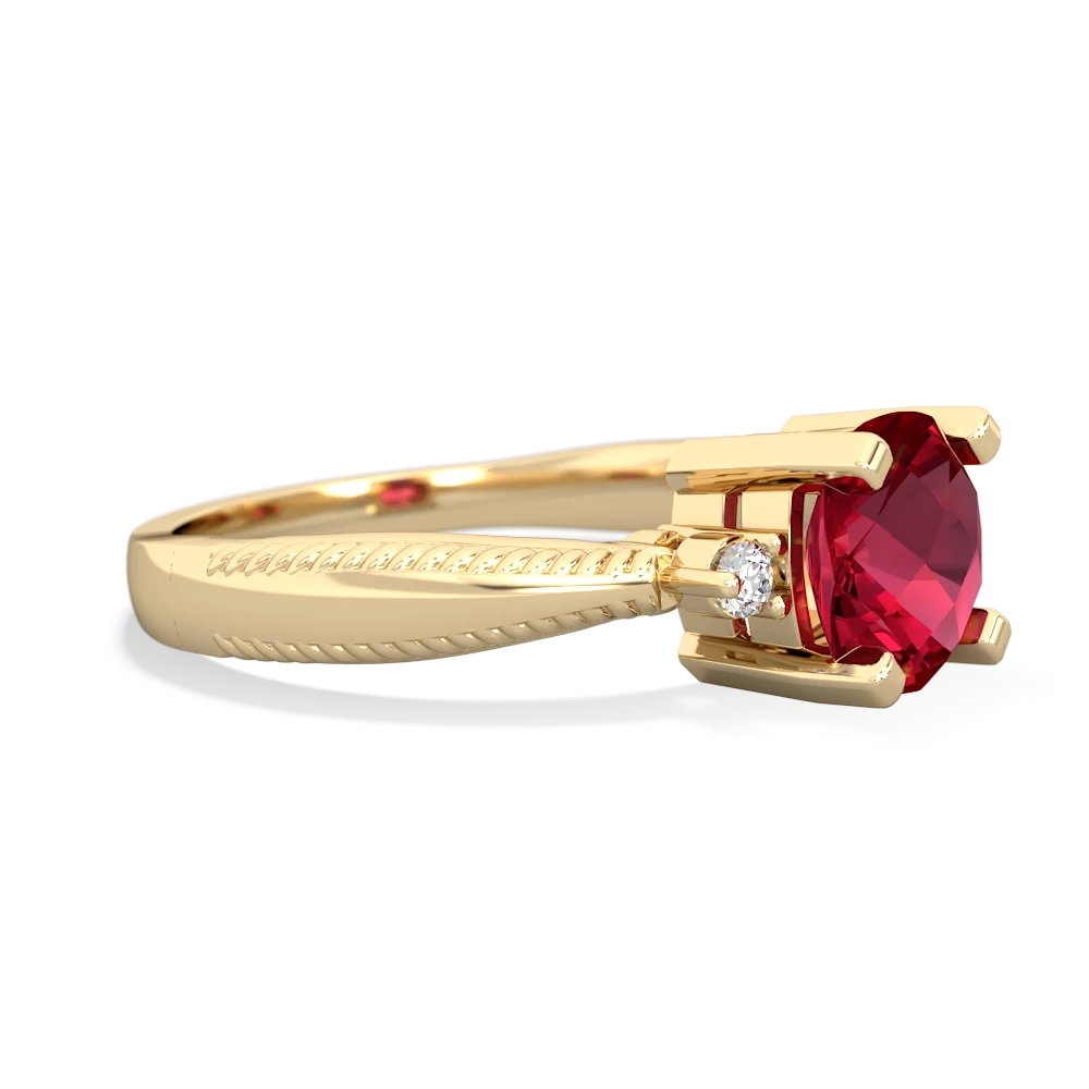 Lab Ruby Cushion Rope 14K Yellow Gold ring R2484