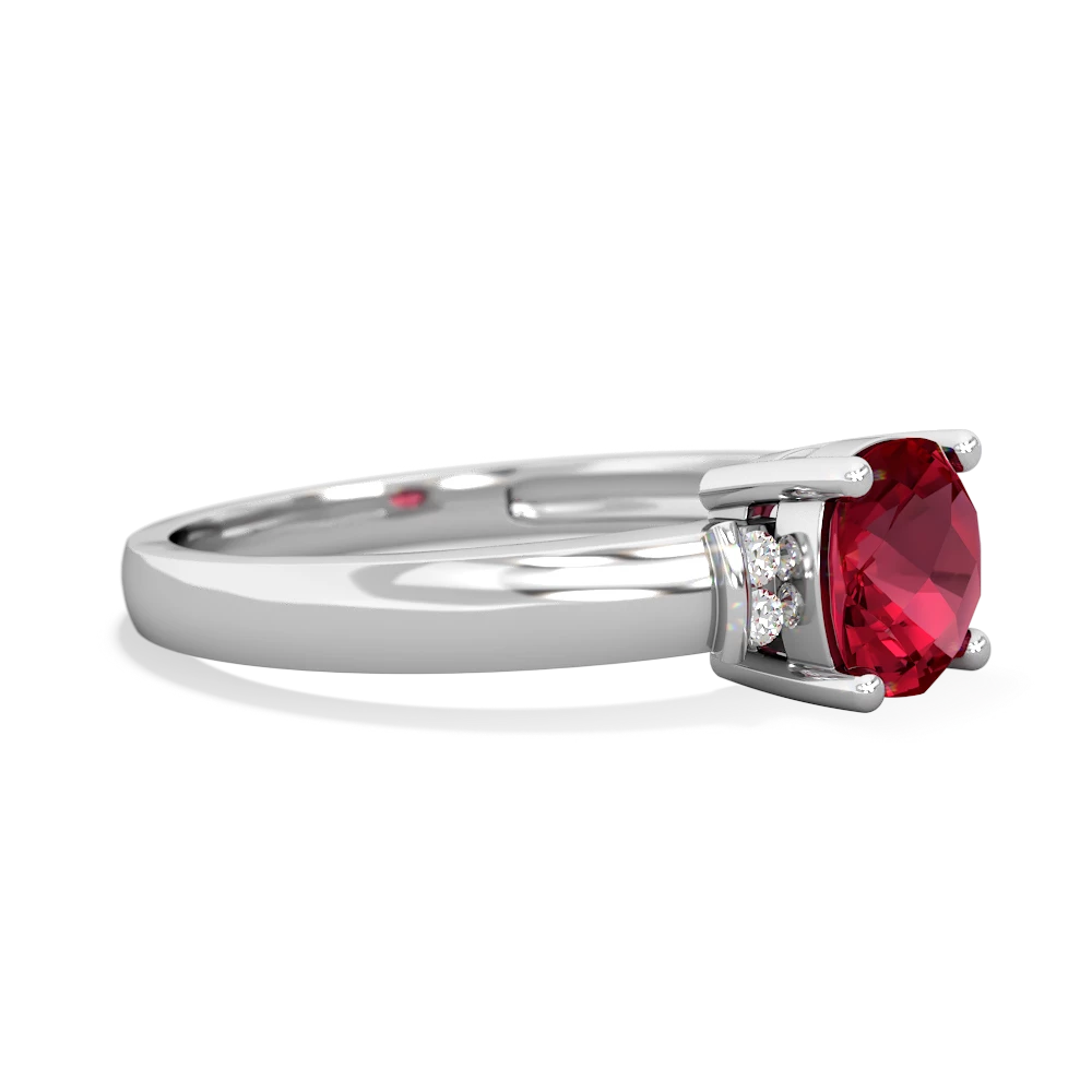 Lab Ruby Simply Elegant Cushion 14K White Gold ring R2489