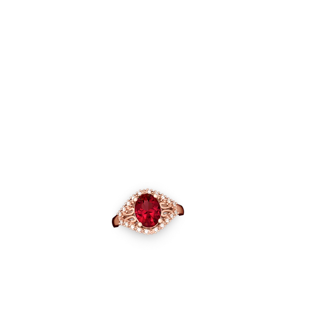 Lab Ruby Antique Style Cocktail 14K Rose Gold ring R2564