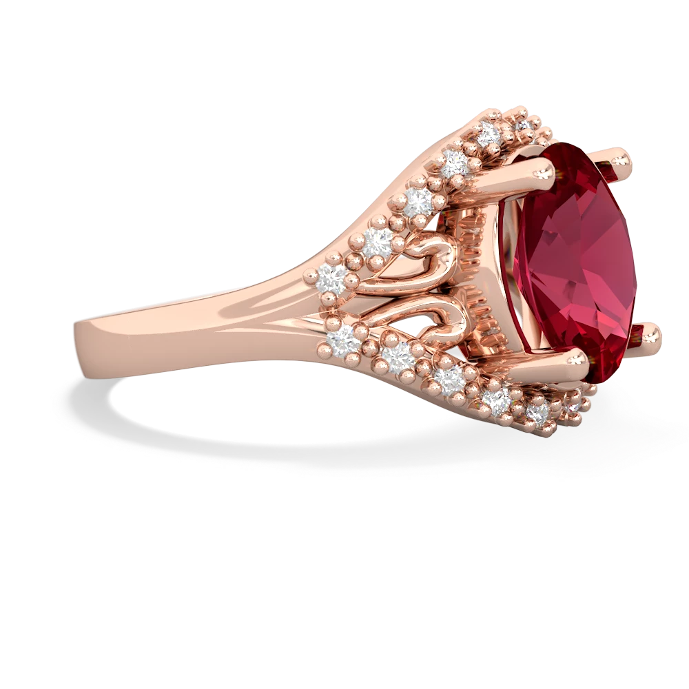 Lab Ruby Antique Style Cocktail 14K Rose Gold ring R2564