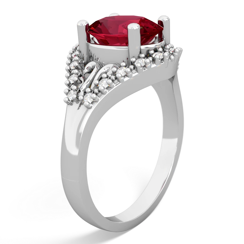 Lab Ruby Antique Style Cocktail 14K White Gold ring R2564