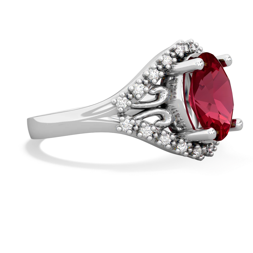 Lab Ruby Antique Style Cocktail 14K White Gold ring R2564