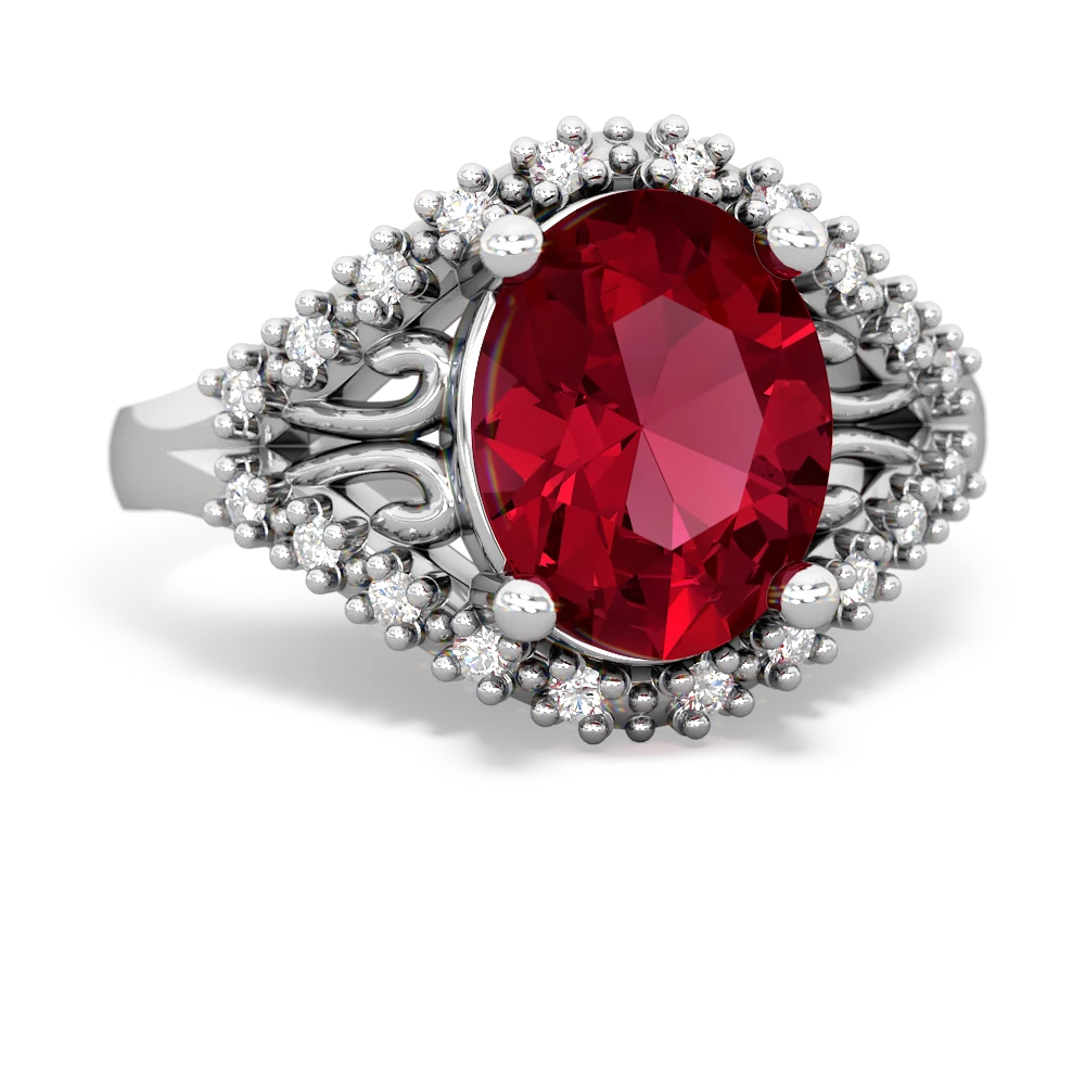 Lab Ruby Antique Style Cocktail 14K White Gold ring R2564