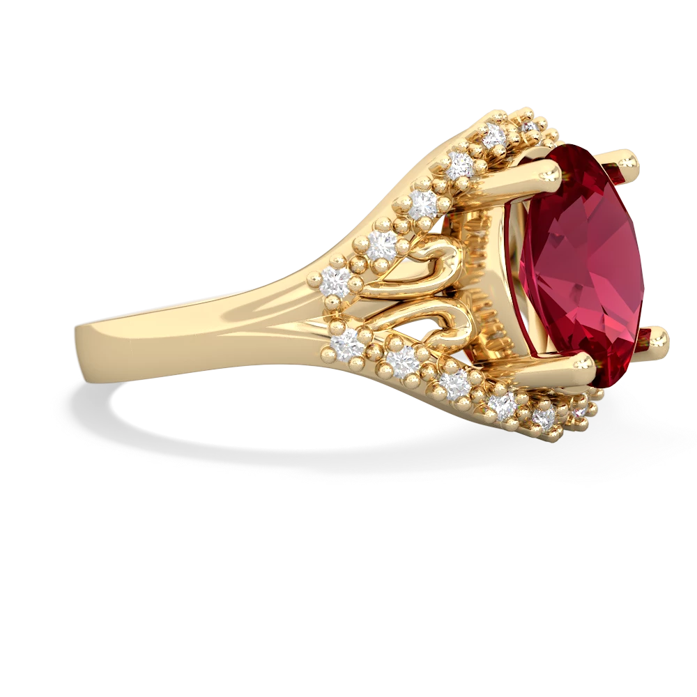 Lab Ruby Antique Style Cocktail 14K Yellow Gold ring R2564