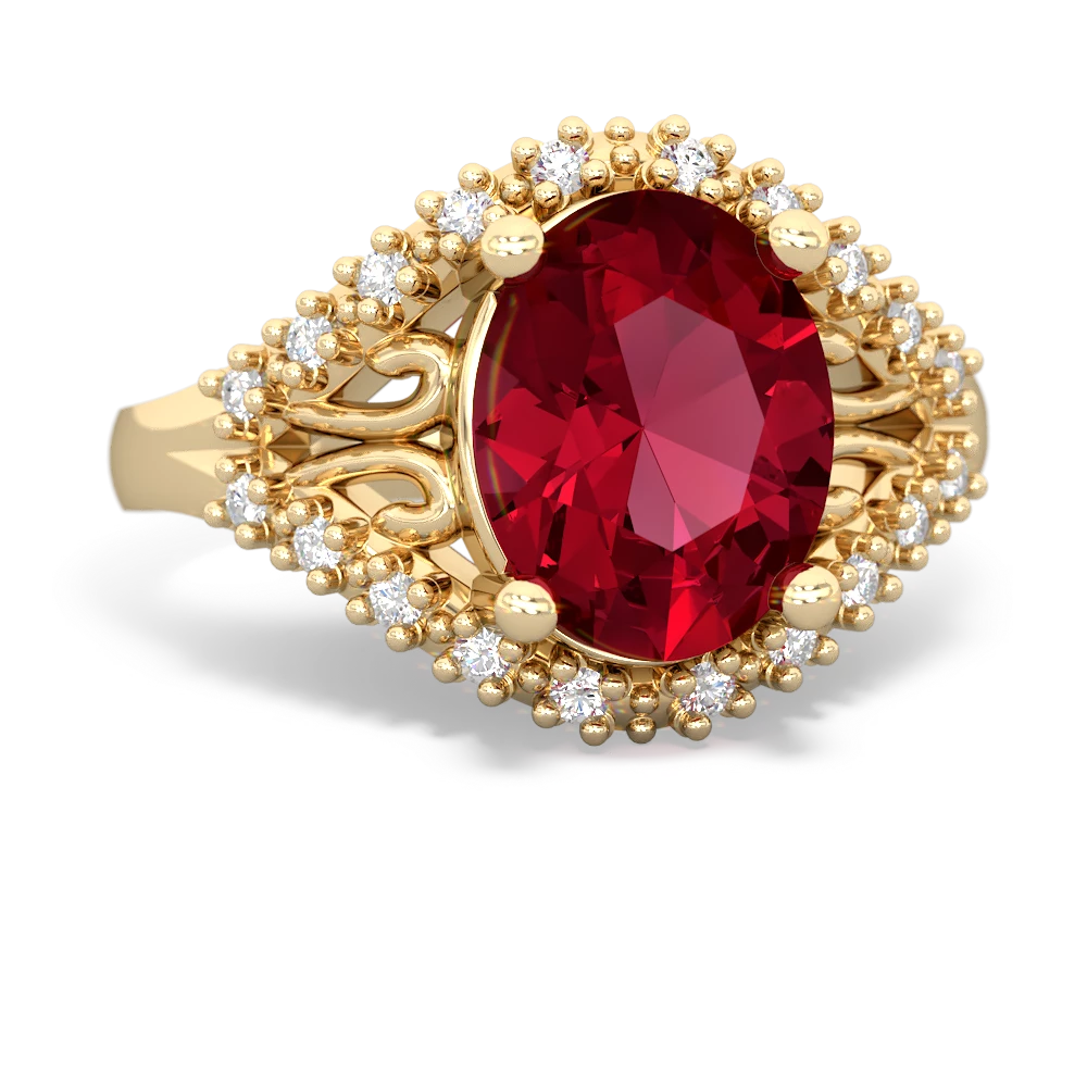 Lab Ruby Antique Style Cocktail 14K Yellow Gold ring R2564