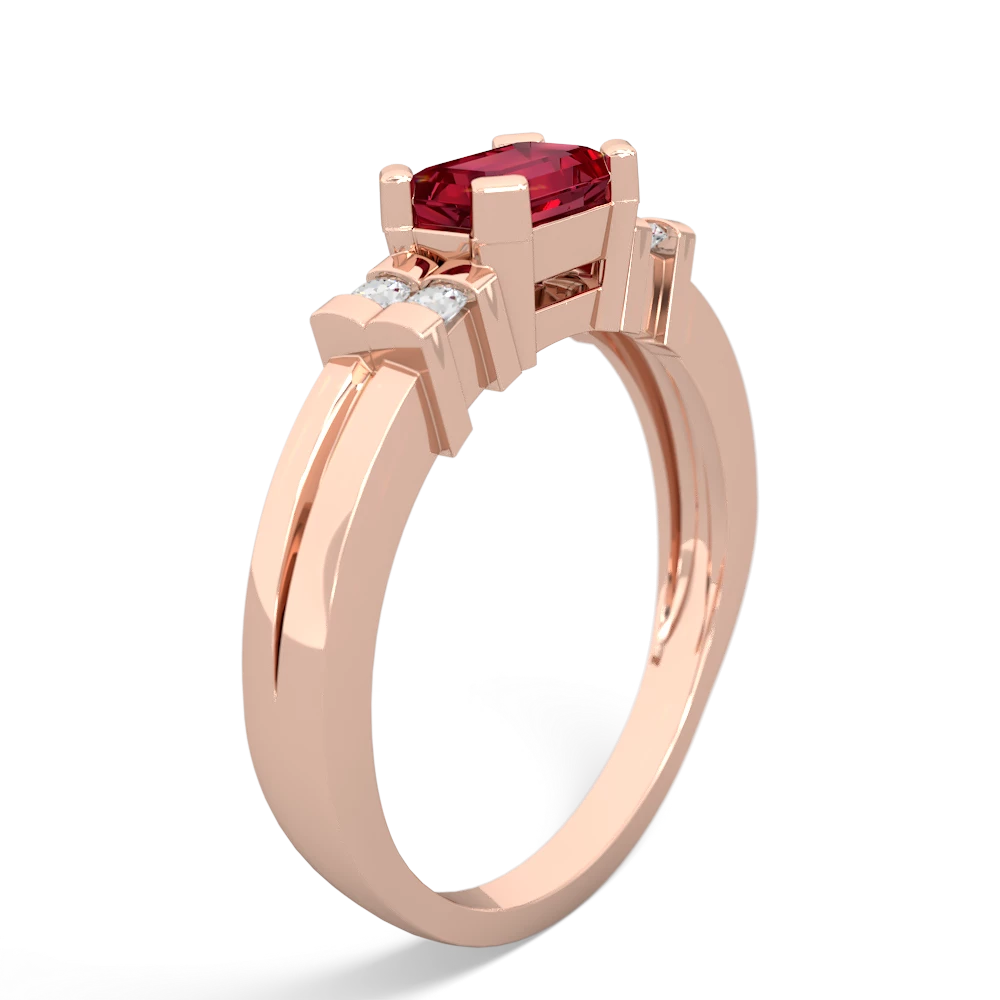 Lab Ruby Art Deco East-West 14K Rose Gold ring R2590